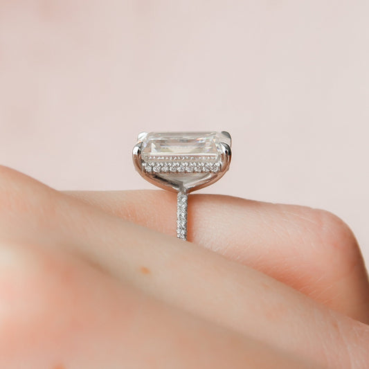5 CT Emerald Hidden Halo & Pave Moissanite Engagement Ring