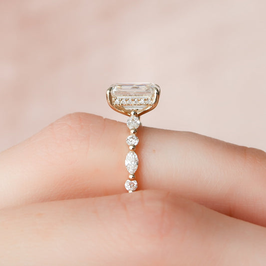 2 CT Emerald Hidden Halo & Dainty Pave Moissanite Engagement Ring