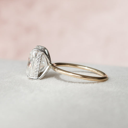 4 CT Elongated Cushion Hidden Halo Moissanite Engagement Ring