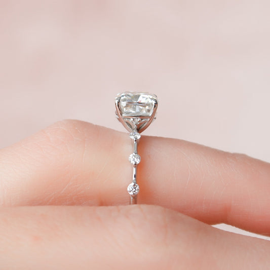 2 CT Cushion Hidden Halo & Dainty Pave Moissanite Engagement Ring