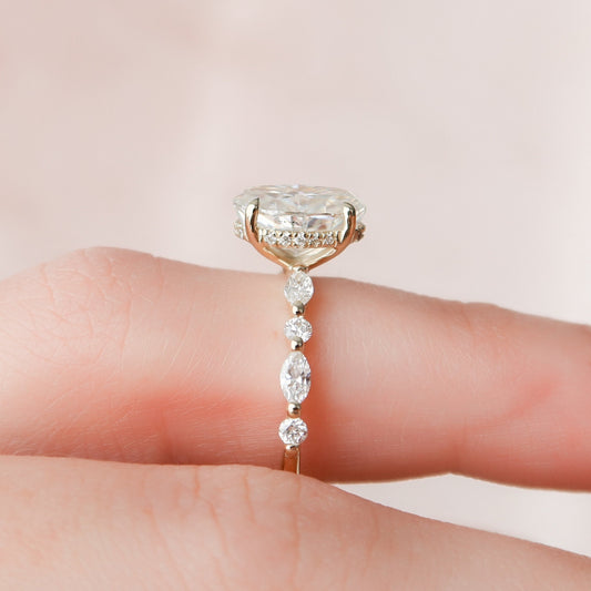 1.5 CT Oval Hidden Halo & Dainty Pave Moissanite Engagement Ring