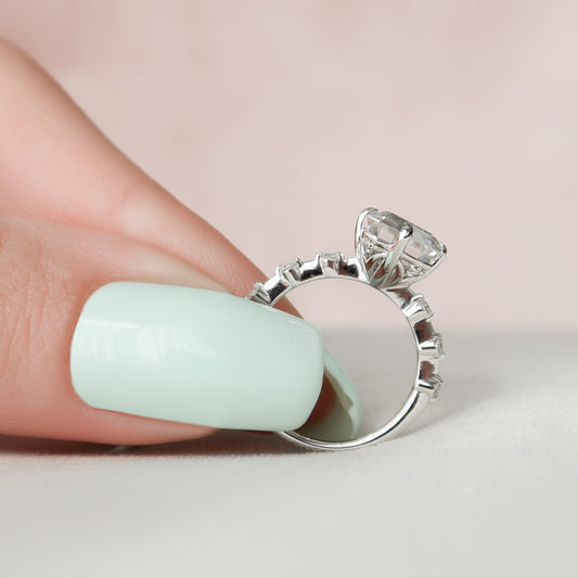 3 CT Emerald Dainty Pave Moissanite Engagement Ring