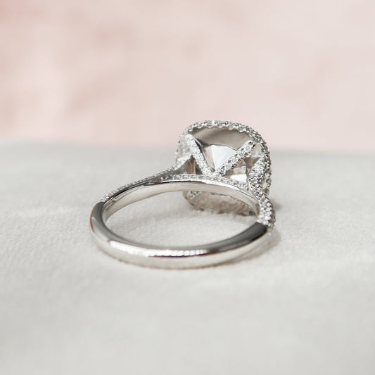 4 CT Cushion Halo & Pave Moissanite Engagement Ring
