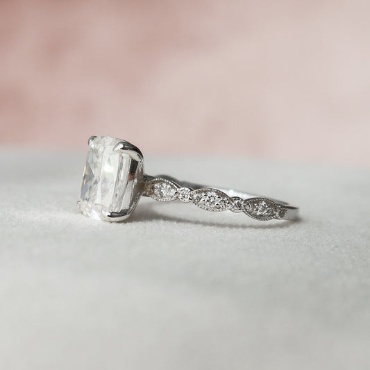 2.5 CT Cushion Pave Moissanite Engagement Ring