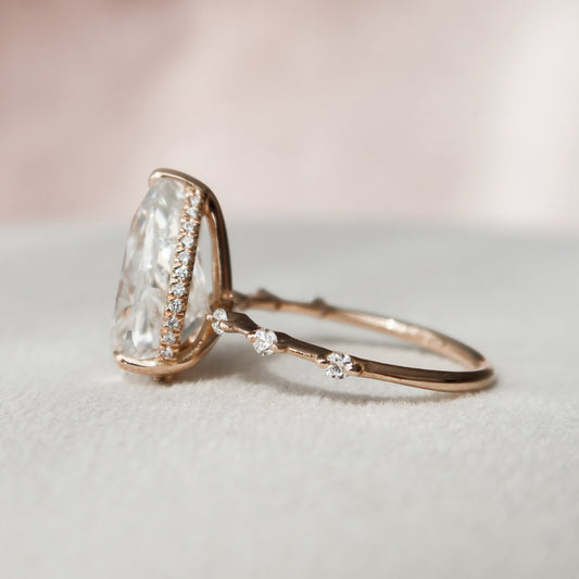 4 CT Pear Hidden Halo & Dainty Pave Moissanite Engagement Ring