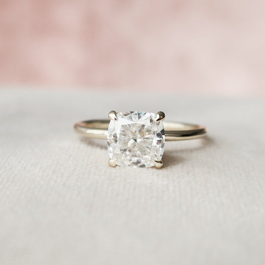 2 CT Cushion Hidden Halo Moissanite Engagement Ring