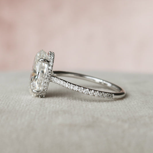 3.5 CT Oval Hidden Halo & Pave Moissanite Engagement Ring