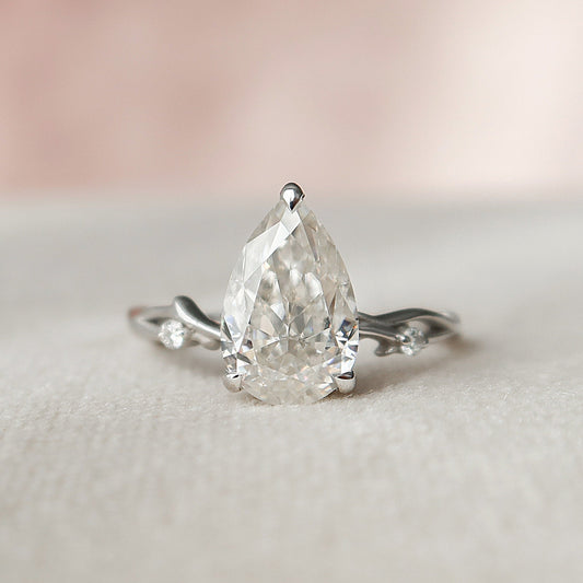 1.5 CT Pear Twig Pave Moissanite Engagement Ring