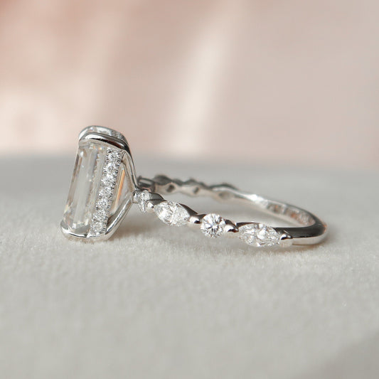3 CT Emerald Hidden Halo & Dainty Pave Moissanite Engagement Ring