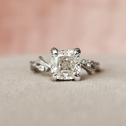 1.5 CT Cushion Twig Pave Moissanite Engagement Ring