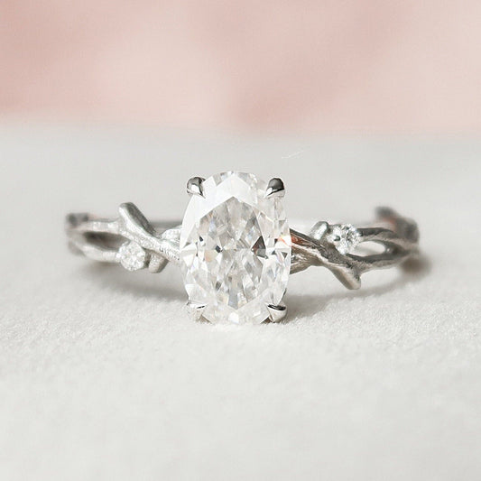 1 CT Oval Twig Pave Moissanite Engagement Ring