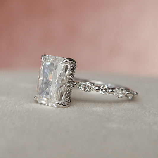 3.5 CT Radiant Hidden Halo & Dainty Pave Moissanite Engagement Ring