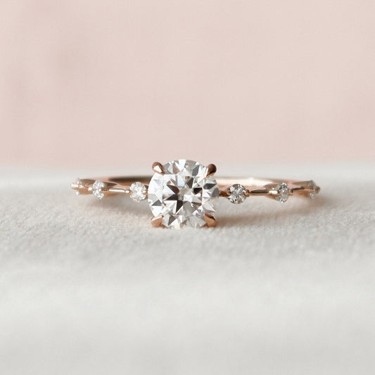 1 CT Round Dainty Pave Moissanite Engagement Ring