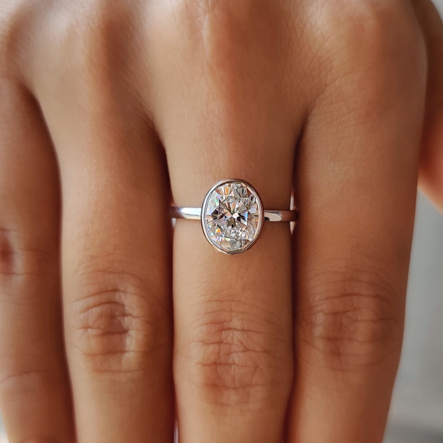 1 CT Oval Bezel Moissanite Engagement Ring