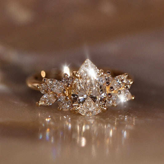 1.25 CT Pear Cluster Moissanite Engagement Ring