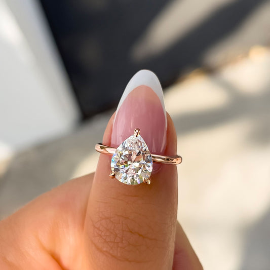 3 CT Pear Hidden Halo Moissanite Engagement Ring