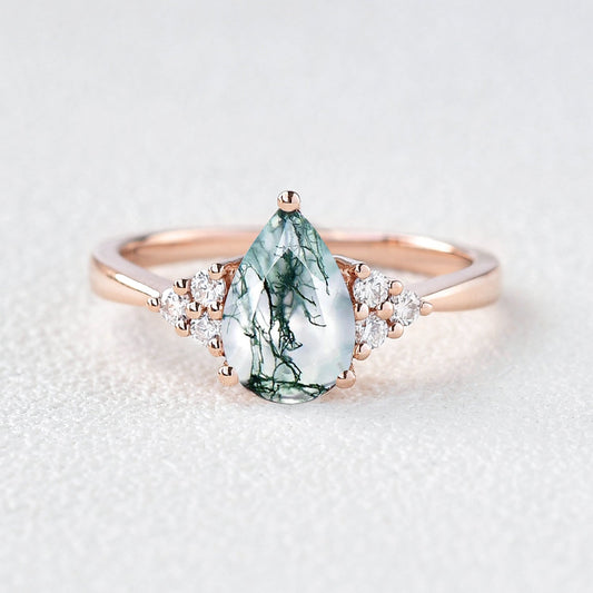 1.52 CT Pear Cut Cluster Moissanite Engagement Ring 2