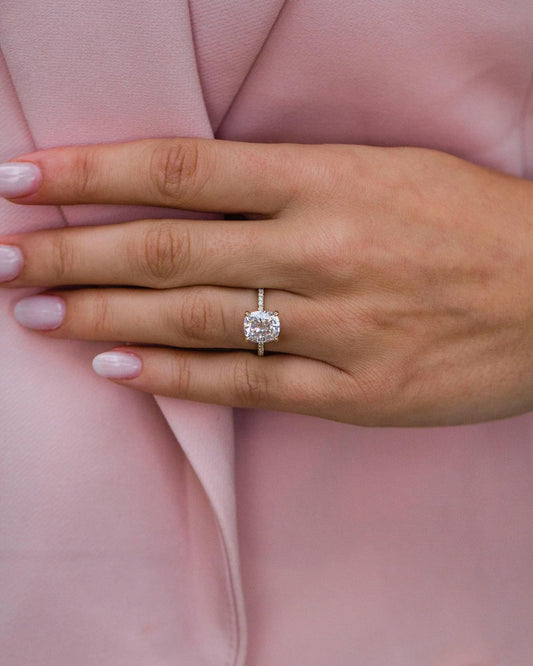 2.80 CT Cushion Solitaire Hidden Halo Moissanite Engagement Ring 4