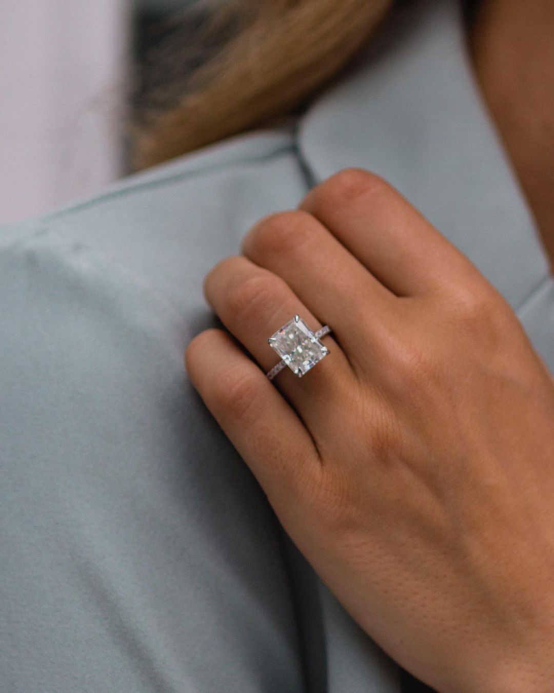 CT Radiant Moissanite Engagement Ring with Hidden Halo