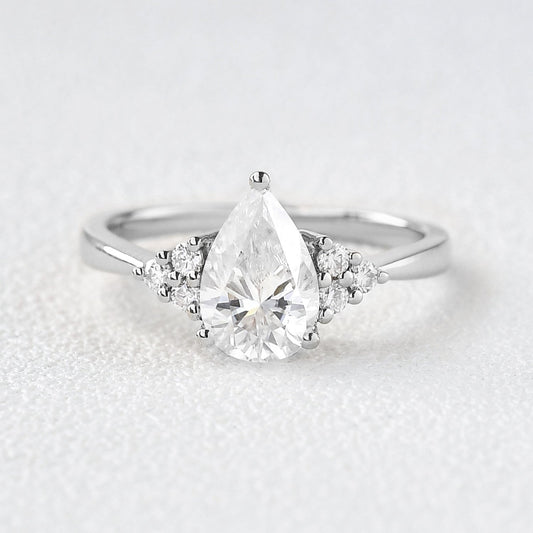 1.52 CT Pear Shaped Moissanite Engagement Ring In Cluster Design