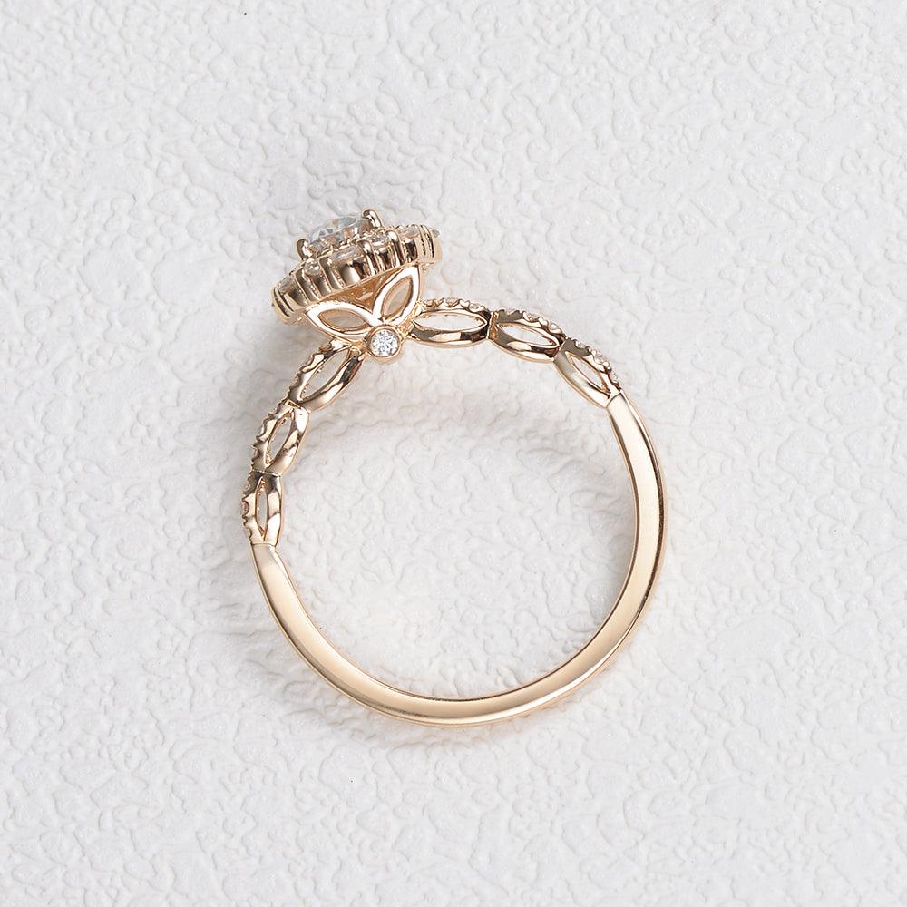 0.94 CT Oval Shaped Moissanite Engagement Ring In Halo & Pave Design