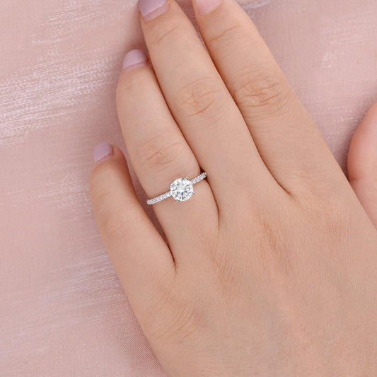 1.0 CT Round Cut Solitaire Pave Moissanite Engagement Ring 2