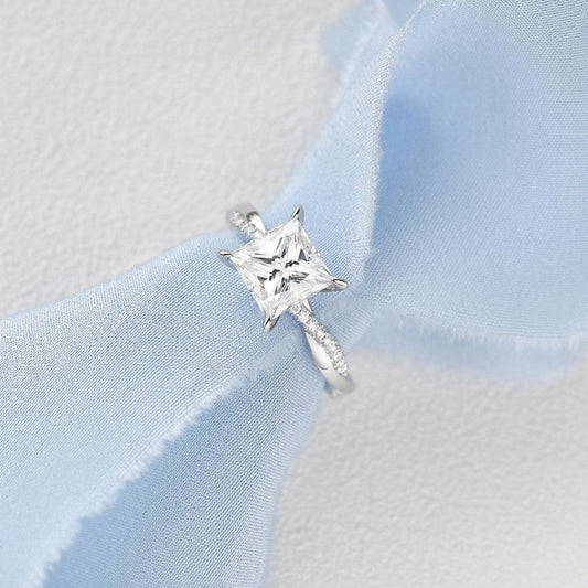 1.75 CT Princess Shaped Moissanite Engagement Ring In Twisted Pave Design