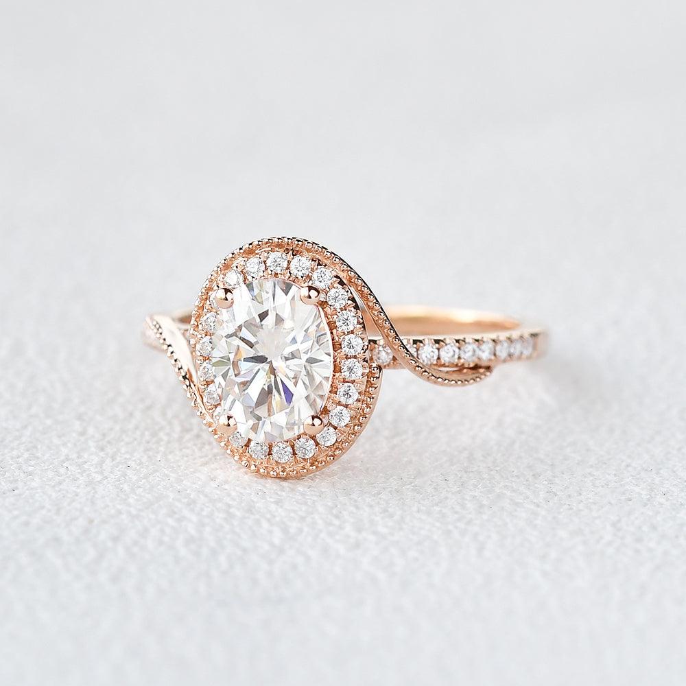 1.33 CT Oval Shaped Moissanite Engagement Ring In Halo & Pave Design