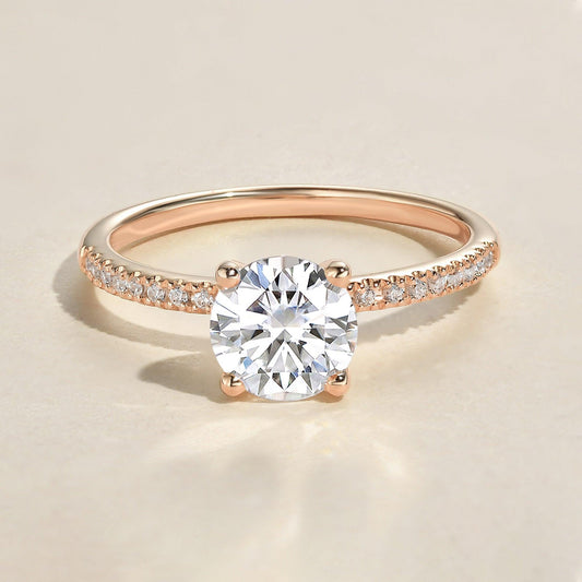 3.2 CT Round Shaped Moissanite Engagement Ring In Hidden Halo Pave Design