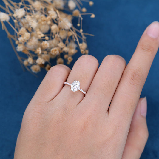 1.33 CT Oval Shaped Moissanite Solitaire Pave Engagement Ring 2