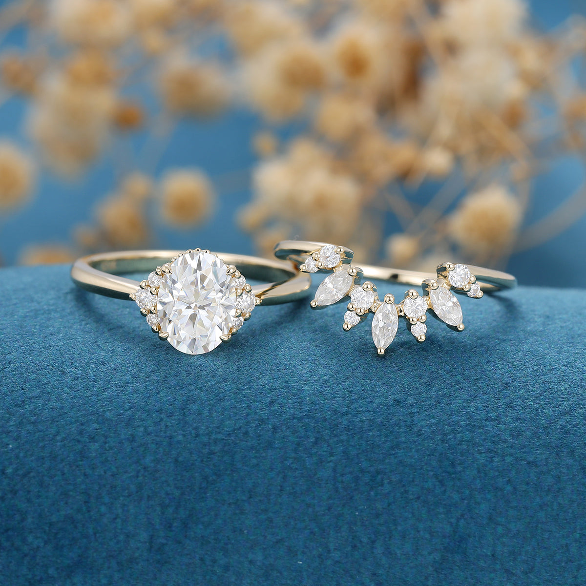 1.33 CT Oval Shaped Moissanite Cluster Bridal Set 4