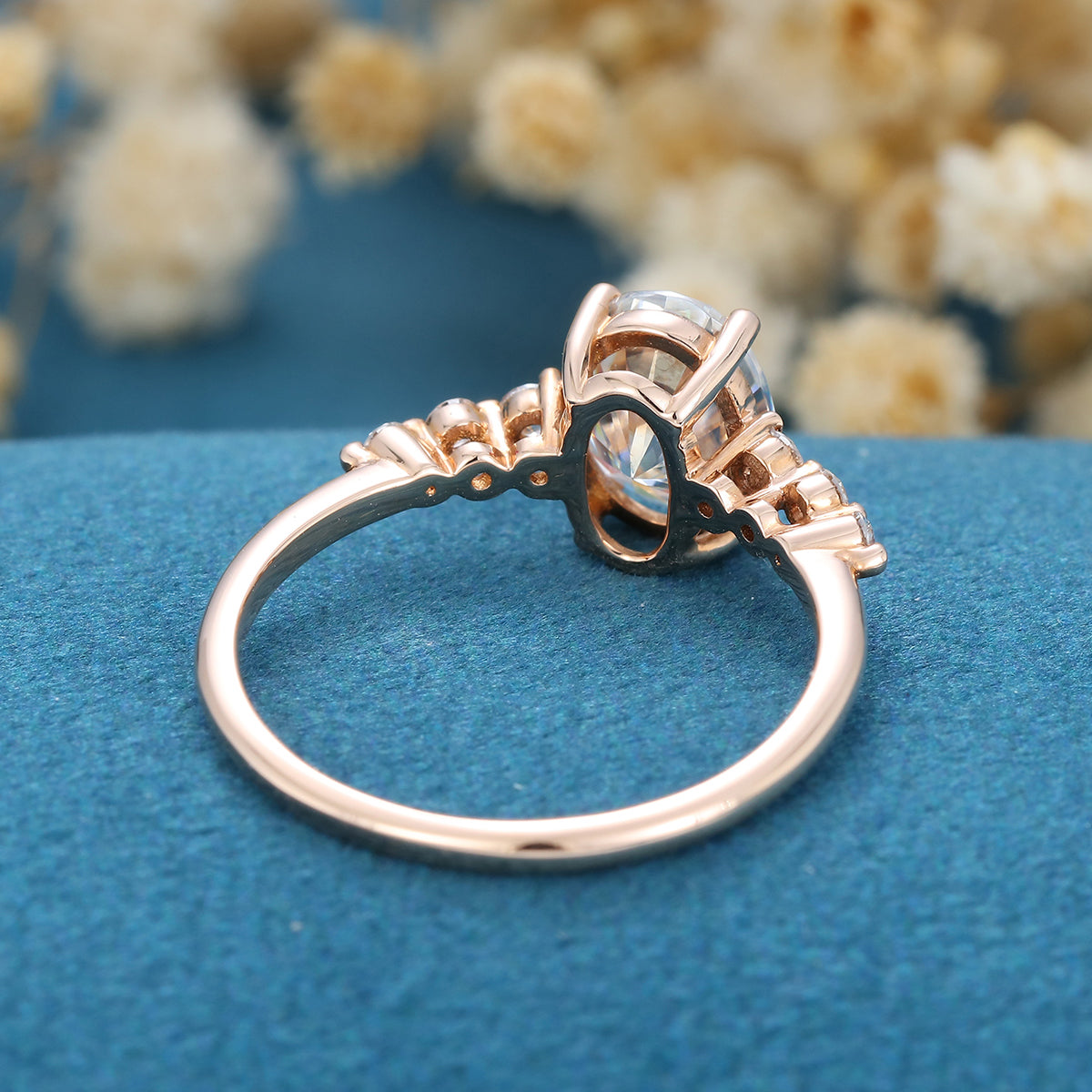 1.33 CT Oval Shaped Moissanite Pave Engagement Ring