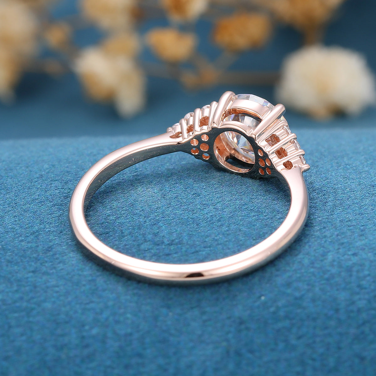 0.68 CT Round Shaped Moissanite Cluster Engagement Ring 5