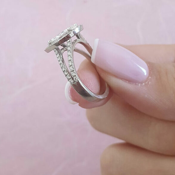 2.25 CT Pear Halo & Split Shank Moissanite Engagement Ring 4