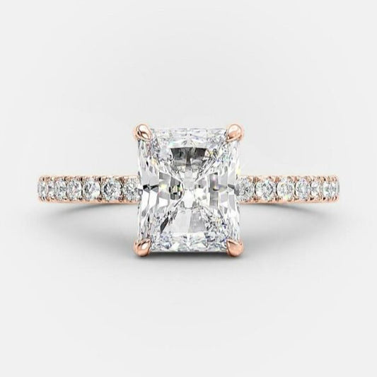 1.67 CT Radiant Hidden Halo & Pave Moissanite Engagement Ring 6
