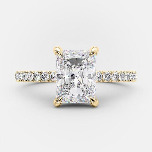 2.1 CT Radiant Hidden Halo & Pave Moissanite Engagement Ring 6