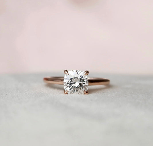 2.0 CT Cushion Hidden Halo & Solitaire Moissanite Engagement Ring 2