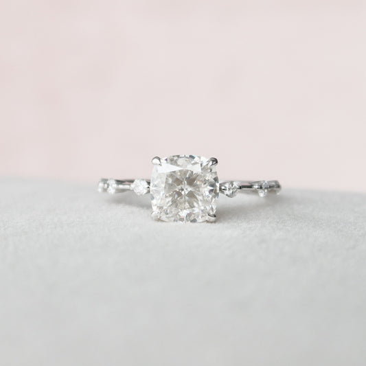 2.0 CT Cushion Dainty Pave Moissanite Engagement Ring 2
