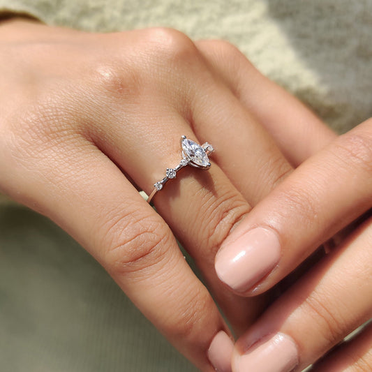 0.50 CT Marquise Dainty Pave Moissanite Engagement Ring