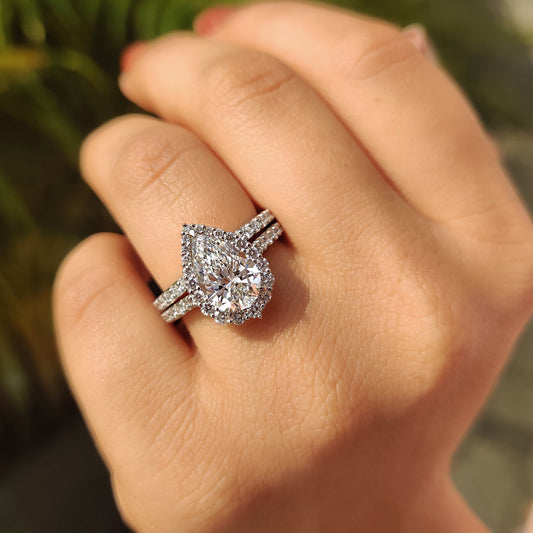 2 CT Pear Halo & Pave Moissanite Engagement Ring