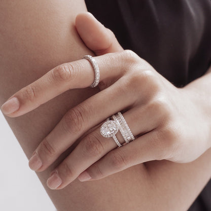 1.50 CT Oval Halo & Pave Moissanite Engagement Ring