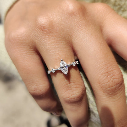 0.50 CT Marquise Dainty Pave Moissanite Engagement Ring