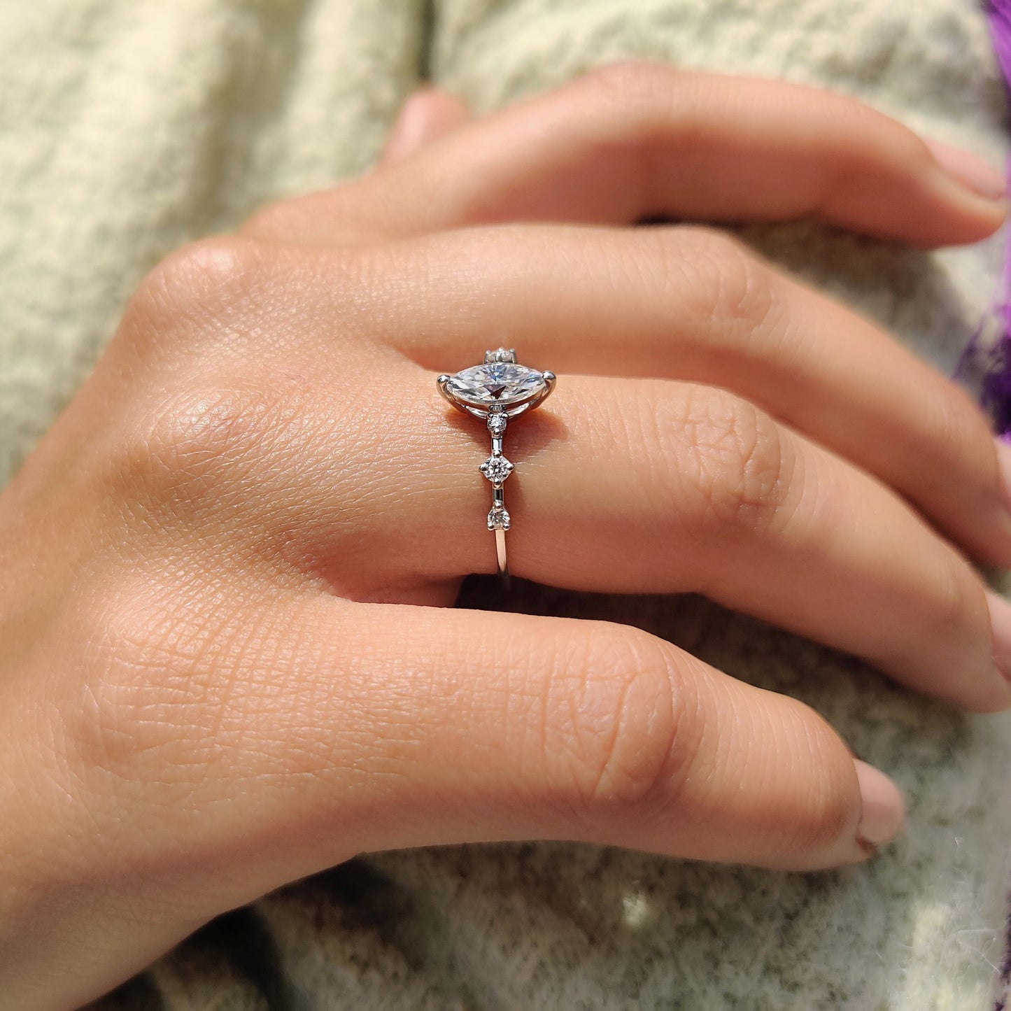 0.50 CT Marquise Dainty Pave Moissanite Engagement Ring