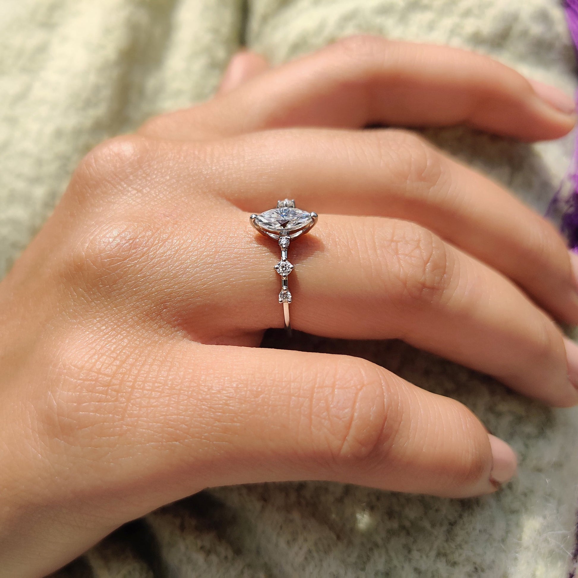 0.50 CT Marquise Dainty Pave Moissanite Engagement Ring