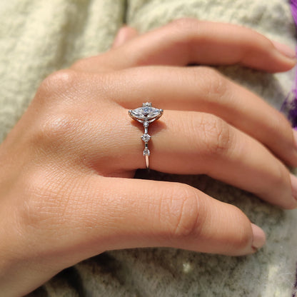 0.50 CT Marquise Dainty Pave Moissanite Engagement Ring