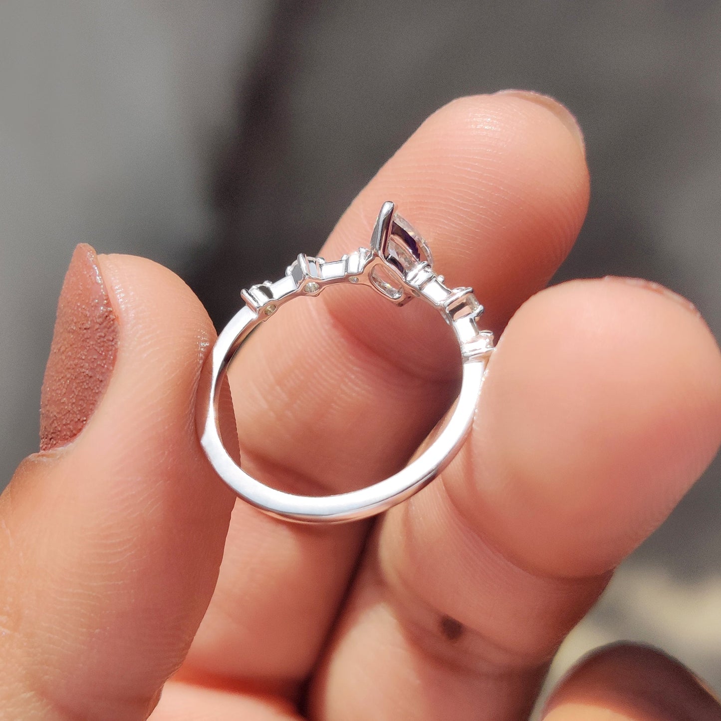 0.50 CT Marquise Dainty Pave Moissanite Engagement Ring