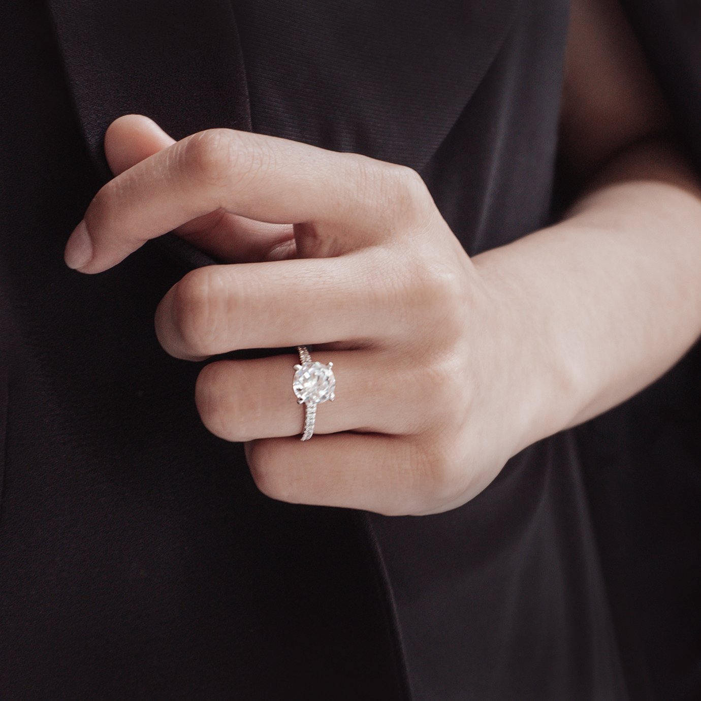 1.50 CT Round Pave Moissanite Engagement Ring