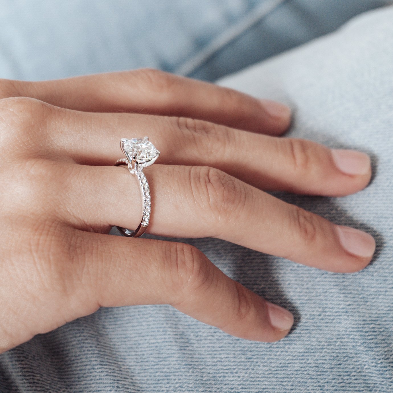 1.50 CT Round Pave Moissanite Engagement Ring