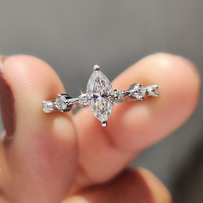 0.50 CT Marquise Dainty Pave Moissanite Engagement Ring
