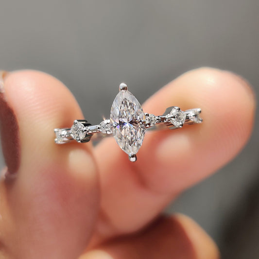 0.50 CT Marquise Dainty Pave Moissanite Engagement Ring
